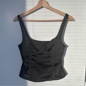Emory Park corset satin tank top with contrast stitch